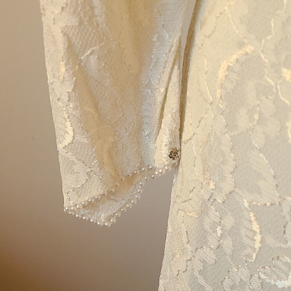 Vintage 60s 70s Ivory Lace Cowl Neck Gown Wedding S  - Picture 8 of 8